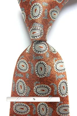 Nueva Corbata Clásica Lunares Plateada Marrón JACQUARD TEJIDA 100% Seda Para Hombre Foto 1 de 4