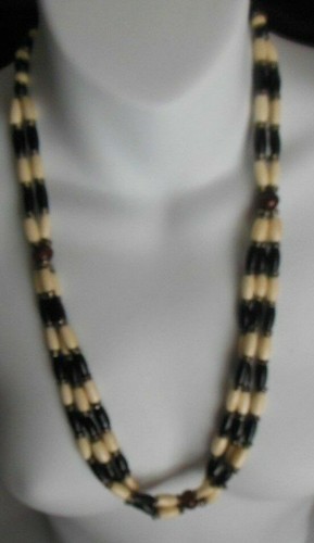 OFF WHITE Collana filo di perline bianco e nero pesante con distanziali tono argento legno