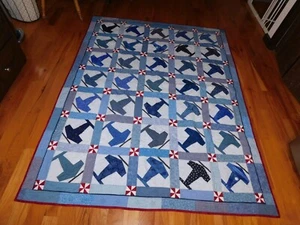 Handmade Airplanes Quilt w/ PInwheels 58 x 74" - Picture 1 of 12