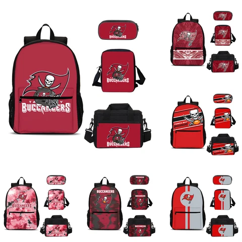 Tampa Bay Buccaneers 4PCS School Backpacks Lunch Bag Crossbody Bag Penil Case Cover