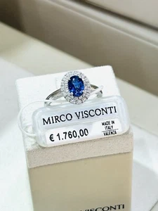 Anello In Oro Bianco 18 Kt Con Zaffiro Naturale E Diamanti Mirco Visconti - Foto 1 di 16