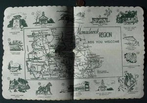 1960s New Hampshire Monadnock Region map placemat Covered Bridges Horse Racing-- - Picture 1 of 1