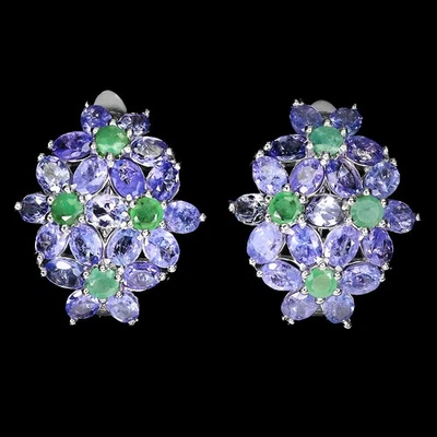 925 Sterlingsilber Ohrringe Oval Tanzanit Smaragd Natürlicher Edelstein Schmuck - Bild 1 von 4