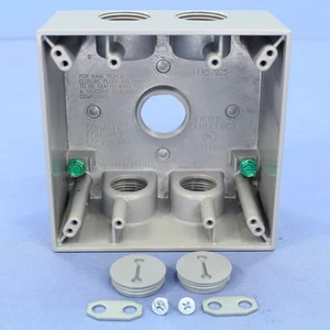 P&S Gray Die-Cast Aluminum Weatherproof 2-Gang Outlet Box 5-Hole 3/4" WPB352 - Picture 1 of 5