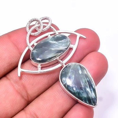 Colgante de plata de ley 925 con serafinita natural 2,34" P7, regalo de Navidad Foto 1 de 4