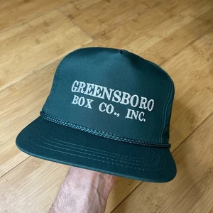 VTG Greensboro Box Co. INC. Script Green Rope A-Frame Trucker Snapback Hat Cap - Picture 1 of 12