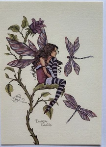 Amy Brown Art Postcard 2002 - 'Dragonflies & Distant Cousins' Fairy Moon Dragon - Picture 1 of 2