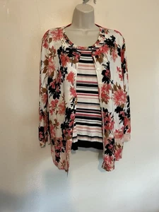 Talbots 2 teiliges Pullover Set koralle rosa schwarz weiß geblümt gestreift Gr. XL - Bild 1 von 10