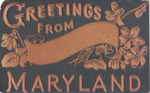 Saluti dal Maryland disegno pesante in rilievo 1910 p/m Adamstown MD - Foto 1 di 2