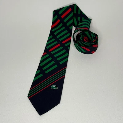 Corbatas de seda geométricas vintage Lacoste La Chemise Navidad/Vacaciones a rayas Foto 1 de 4