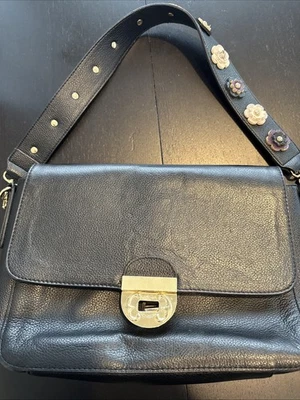 Emma Fox Black Shoulder Purse With Flower Accents - Image 1 of 4