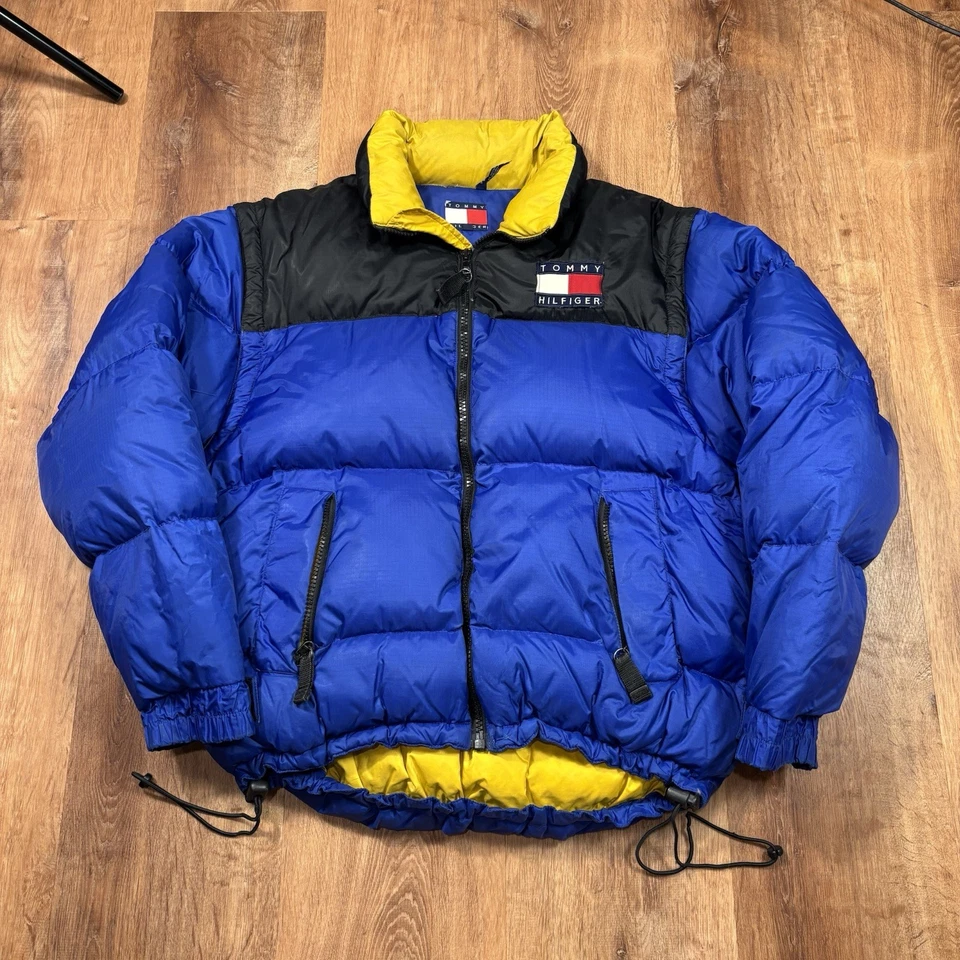 Chaqueta acolchada Tommy Hilfiger vintage para hombre mediana años 90 plumón de ganso chaleco convertible Foto 1 de 4