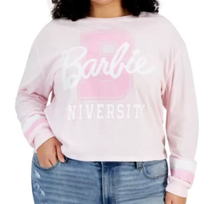 Love Tribe Juniors Trendy Plus Size Long-Sleeve Barbie Festival Bloom Crop Tee - Picture 1 of 1