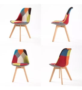 2X Retro Replica Fabric Padded DSW Beech Dining Chairs Cafe - Picture 1 of 3