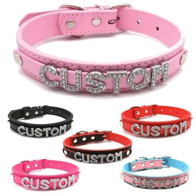 Custom Rhinestone Letter Collar You Choose Color and Words Faux Leather BDSM - Image 1 of 4