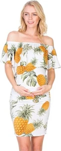 My Bump Women's Ruffle Off-Shoulder Maternity Dress W/Side Sharing - Made in USA - Picture 1 of 6
