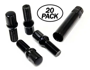 20 14x1.5 28mm Black Spline Lug Bolts Conical Seat for Aftermarket Wheels Audi - Picture 1 of 11