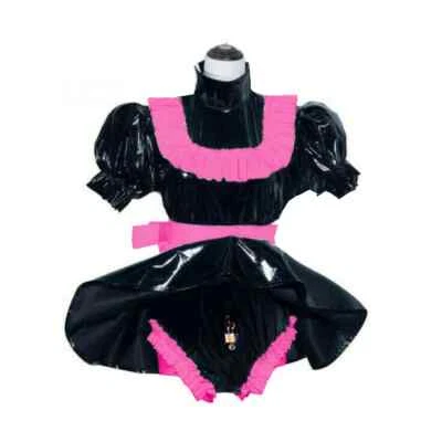 Unisex Exótico PVC Cosplay Bloqueable Disfraz de Criada Sissy Maid Uniforme Club Trajes Foto 1 de 4