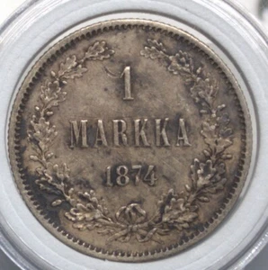 1874 S Duchy of Finland Imperial Russia 1 Markka  Silver! -79 - Picture 1 of 4
