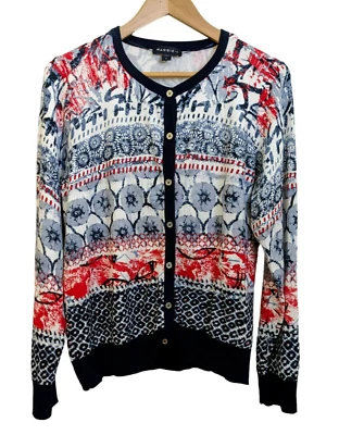 Maggie T Cardigan Womens Button-up Jumper  Sz L Red White Blue Long Sleeve - image 1 of 4