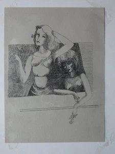 Mac Zimmermann (1912, 1995) - Mujeres jóvenes en la ventana..., dibujo a tinta - Imagen 1 de 5