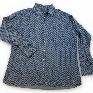 Bullock Jones Shirt Mens Navy Pattern Button Western Yoke - Picture 1 of 7