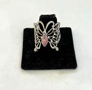 SILVER PLATED PURPLE CUBIC ZIRCON BUTTERFLY RING SIZE 10 - Picture 1 of 2