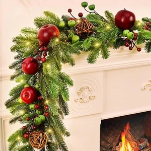 Christmas Garland Decorations, 5.9 FT Norfolk Pine Garland with Faux Fruits - Picture 1 of 7
