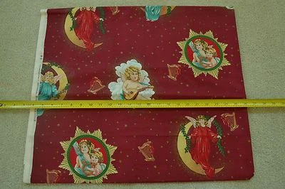 19" Long x 44" Wide, Large Angels on Burgundy Cotton, C1743 - Image 1 of 4