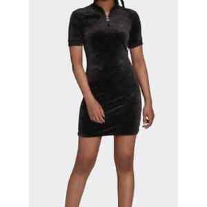 Adidas Bodycon Trefoil Monogram Black Velvet Short Sleeve Mini Dress - Size M