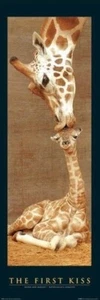 PÓSTER JIRAFA ~ PRIMER BESO ~ 21x62 TAMAÑO PUERTA ANIMAL NATURALEZA ~ NUEVO/ENROLLADO - Imagen 1 de 1