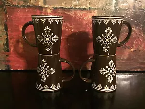 4 tazze da tè caffè crema marrone tazze fiocchi di neve QVC Valerie Sgraffito Scraffito - Foto 1 di 7