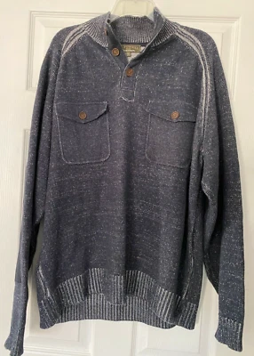 J.L. Powell XL Navy Blue Pullover Cadet Collar Heavy Cotton Cashmere Sweater - Image 1 of 4