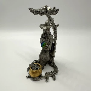 K568A Vintage Rare Nesbitt Pewter Wizard Figurine Crystal Ball Stand/Holder 5.5" - Picture 1 of 5