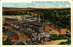 CO Postcard State Penitentiary Prison Rebuild after Riot Canon City 1945 Aerial - Picture 1 of 3