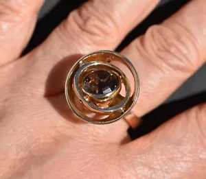 Danish Modernist Kinetic 14k Gold Smoky Quartz Ring Jens Christian Thejls Sz 7.5 - Picture 1 of 14