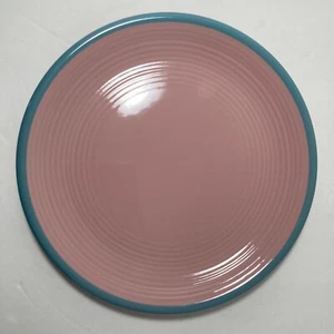 Vintage Rio Century Japan Steinzeug Salatteller rosa mit türkisfarbenem Rand 7,75" MCM - Bild 1 von 5