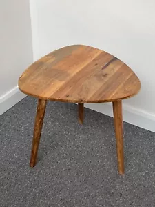 Solid Mango Wood 60x60cm Hardwood Stool Side Table 3 Angled Legs Retro - Picture 1 of 5
