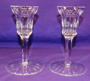 BEAUTIFUL PAIR WATERFORD CRYSTAL SINGLE LIGHT CANDLESTICK HOLDERS 5 5/8" TALL - Picture 1 of 10