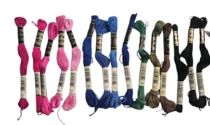 DMC 25 Embroidery Floss Craft Thread 15 Skeins 8.7 Yds 100% Cotton Pink Blue - Picture 1 of 7