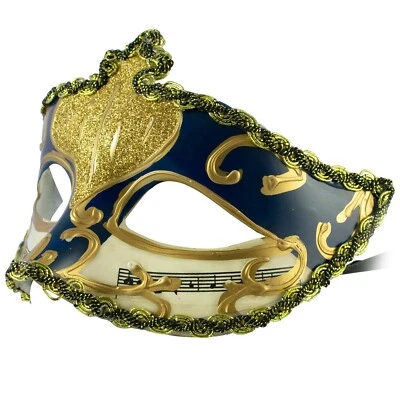 Venetian MASQUERADE Ball Mask | FILIGREE Blue and Gold | Fancy Dress PROM BALL - Image 1 of 4