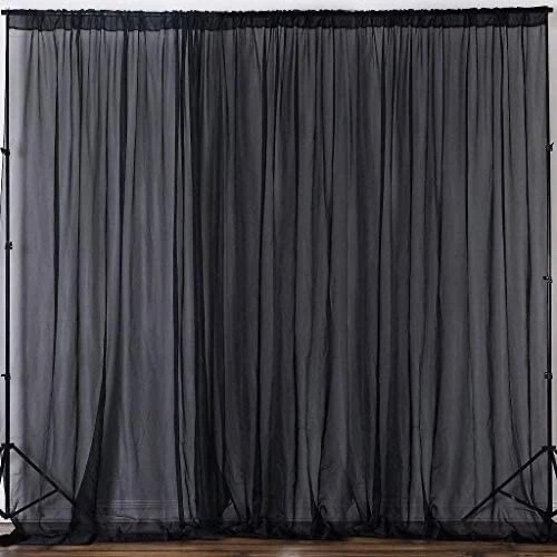 115" x 120" Black Chiffon Curtains Drapes Panel for Event Decor Backdrop Draping - Image 1 of 1
