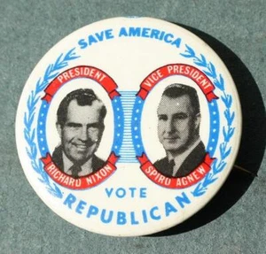 Nixon Agnew Save America Vote Republican Jugate Celluloid Political Pinback Pin - Bild 1 von 1