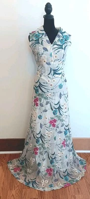 1950s Embroidered Silk Mandarin Dress Organza Floral Exceptional Vintage OOAK - Image 1 of 4