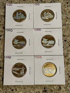Lot of (6) HOLOGRAM GOLD PLATED 2005 US Statehood Quarters *CA MN OR WV* - Picture 1 of 17