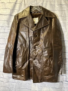 Chaqueta de cuero Wickfield vintage para hombre 42 marrón con botones cremallera forro peludo - Imagen 1 de 18
