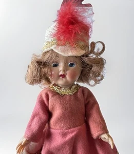Vintage Majorette Doll 8" Red Felt Uniform Feather Hat Boots 1940s style w stand - Picture 1 of 8