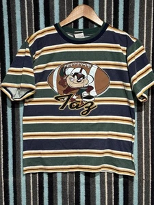 VTG 1998 Looney Tunes Taz Spelt Out Horizontal Striped T Shirt Size 14 Kids - Picture 1 of 7