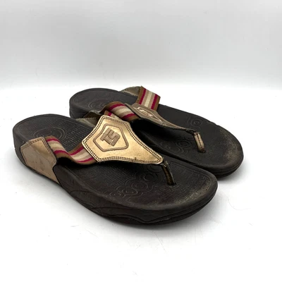 Sandalias chanclas con correa a rayas de cuero para mujer marrón rojo talla 8 cómodas sin cordones Foto 1 de 4