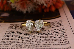 Pear & Kite Cut Toi Et Moi Moissanite Engagement Ring Anniversary Gift For Women - Picture 1 of 10